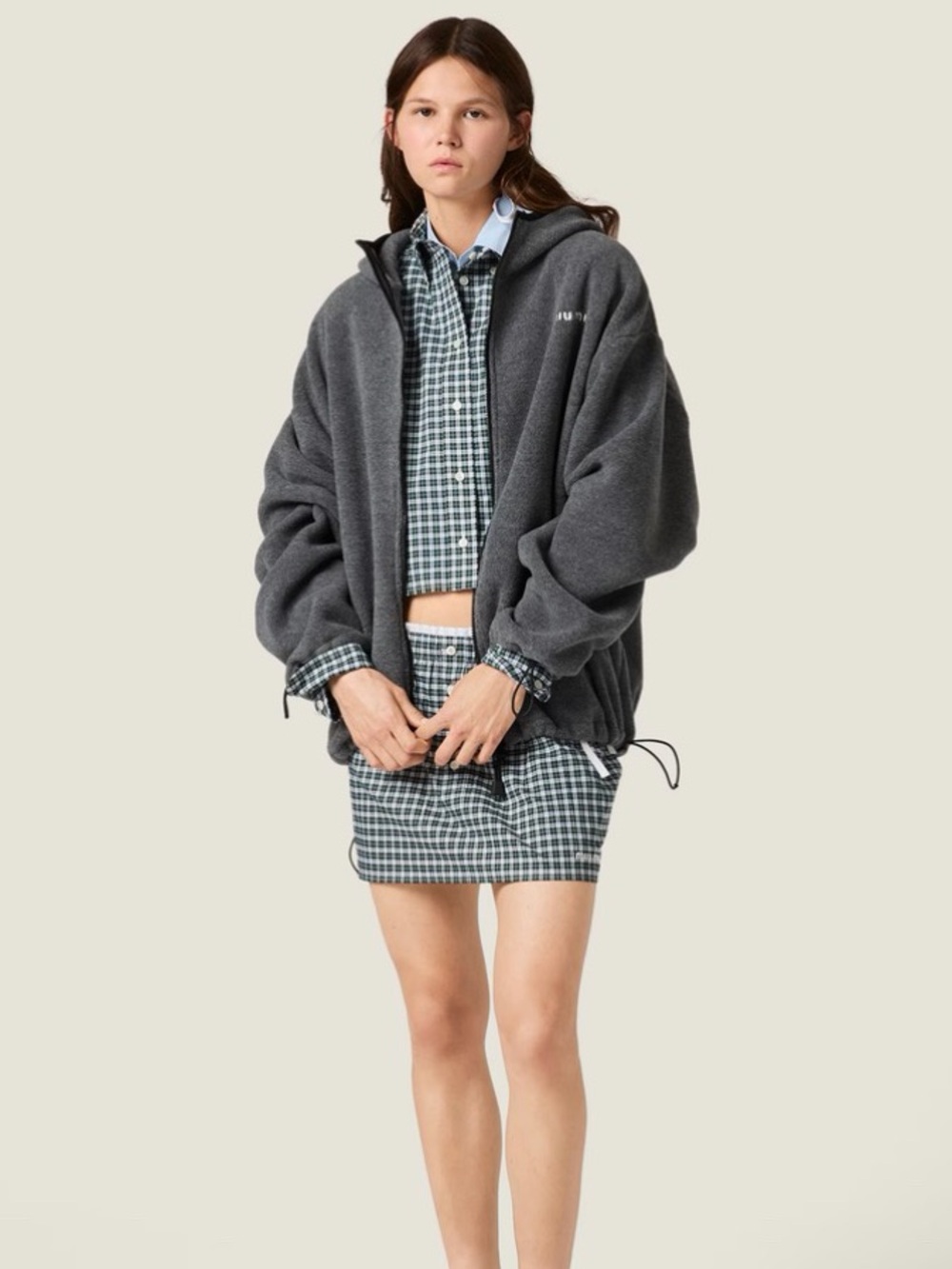NWOT Miu Miu Fleece Zip Hooded Jacket in Gray, Size M